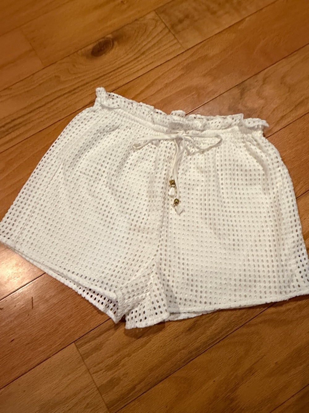 Women's White Crochet High-Waist Drawstring Shorts